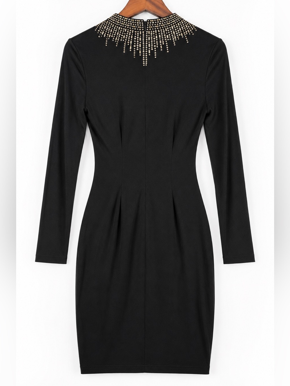 Cache Black Rhinestone Cold Shoulder Ruched Bodycon Dress 0 - Picture 2 of 8